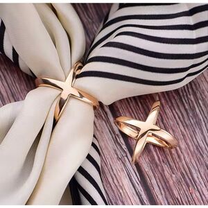 Gold Scarf Ring Geometric Crossover Elegant Scarf Clip Buckle Set of 3 pcs